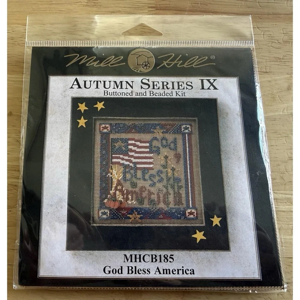 Mill Hill Autumn Series IX Buttoned & Beaded Cross Stitch Kit GOD BLESS AMERICA